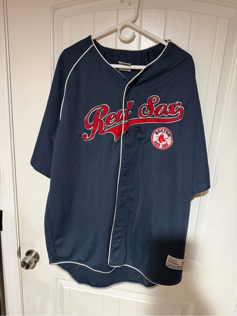 Men's size 2XL Boston Red Sox Navy Button-Up Baseball Jersey - Navy/Red
